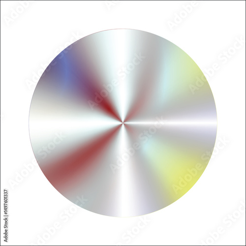 Chrome disc with soft pastel spectrum and radial light reflection isolated on transparent background. Ideal for futuristic themes, music visuals, and tech-related digital interfaces.