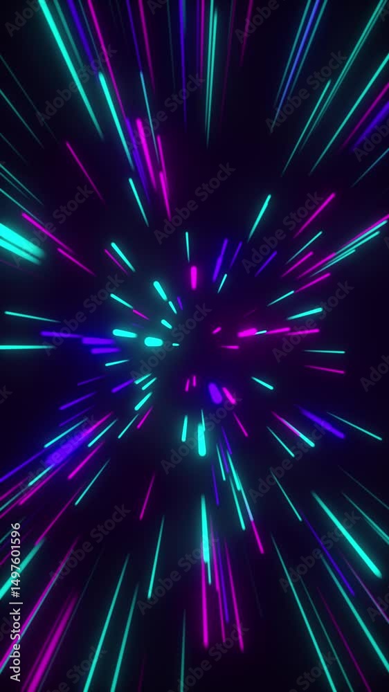 Vertical Abstact 3D Multicolor Neon Ray Lines Motion Graphic Background Loop