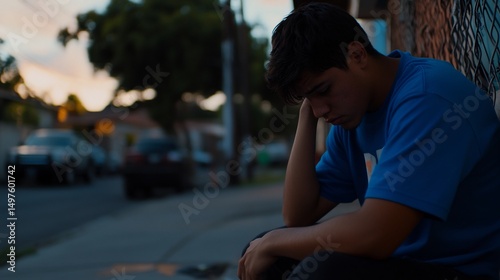 Melancholy Sunset: A Young Man Contemplates Life's Challenges