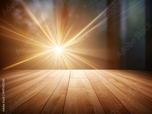 Bright Sunburst Over Wooden Surface