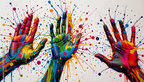 art splash painting with colorful hand gestures creating abstract forms