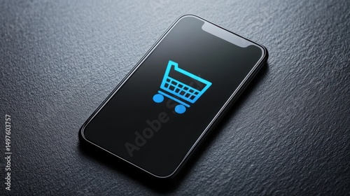 Smartphone displaying shopping cart icon.