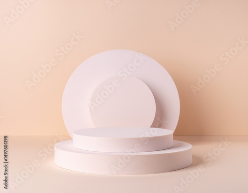 Minimalist Geometric Stage Design Monochrome Peach Tones with Cylindrical Platforms