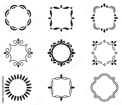 Set of decorative circular frames with intricate designs, perfect for invitations, certificates, or creative projects needing elegant and ornamental borders.