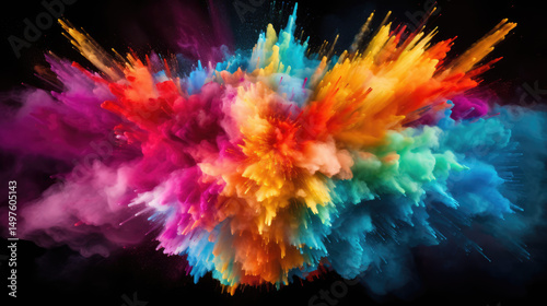 Rainbow hue explosion of chalk powder detailed and colorful on transparent background

