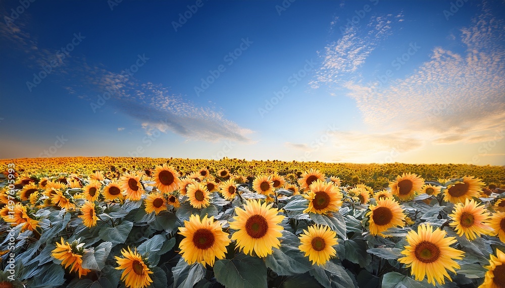 Fototapeta premium vibrant sunflowers under a brilliant blue summer sky cloudless floral