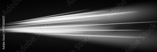 Curved white light stripes with motion blur. On transparent background.