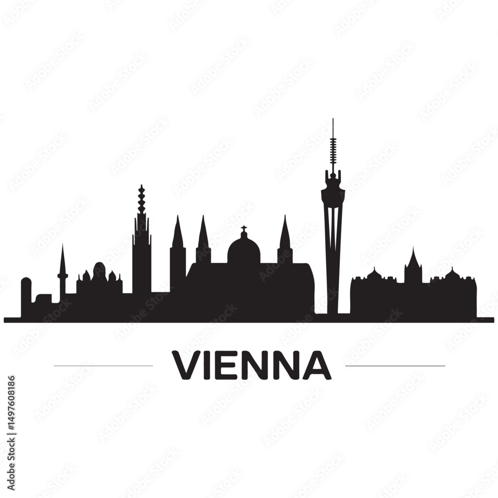 Naklejka premium Vector Vienna skyline. Travel Wien famous landmarks. Business and tourism concept for presentation, banner, web site. Vector black silhouette. with white background