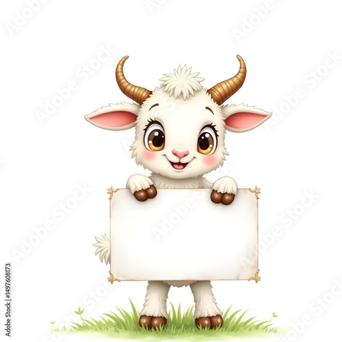 Little sheep with blank white card