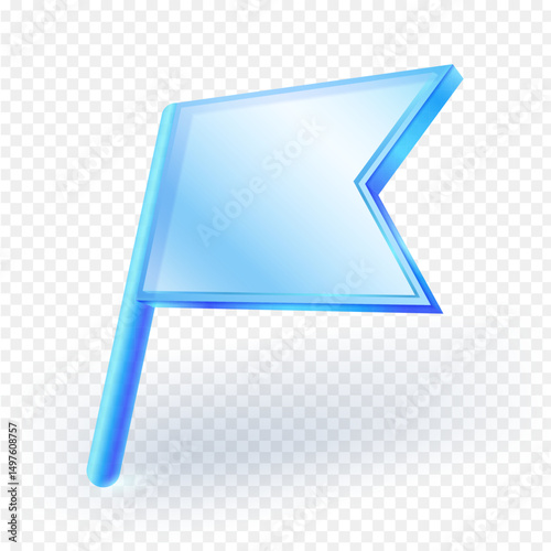 Transparent glass flag 3d icon with shadow, isolated on transparent background. Ideal for web UI, game, elements, and digital badges. Vector illustration.
