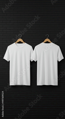 Classic T-shirt Mockup: A minimalist showcase of a clean, pristine white t-shirt, providing a versatile template for designs and branding, against a simple black backdrop.