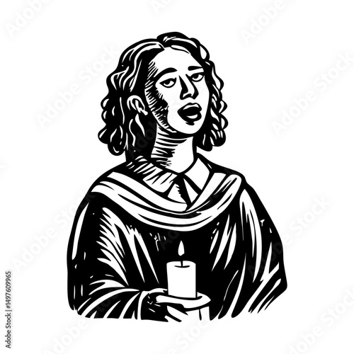 A vintage style illustration depicting carol singer