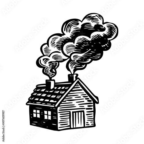 A vintage style illustration of house chimney
