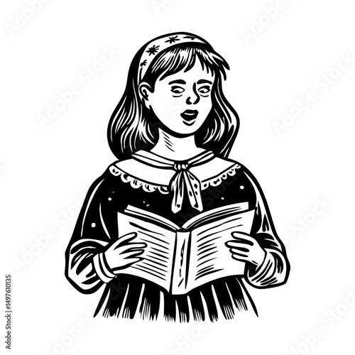 A vintage style illustration showing choir girl