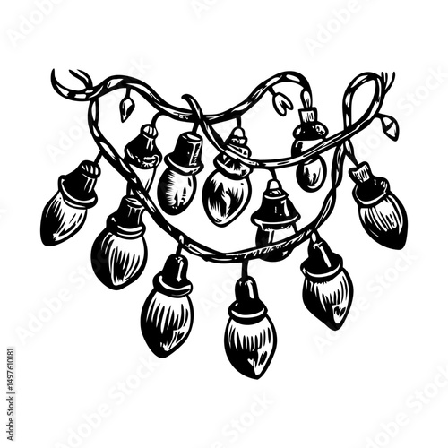 A vintage style illustration showing string lights