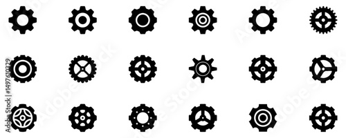 Gears collection. Gear settings icons. Set of black gear wheels. Gear icon vector set. clockwork illustration sign collection. Mechanics symbol. EPS 10