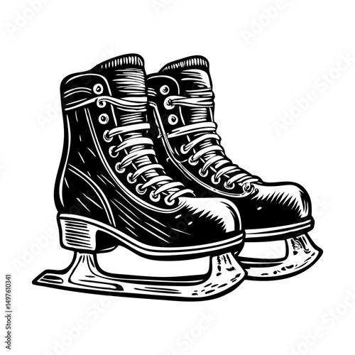 A vintage illustration showing pair of ice skates
