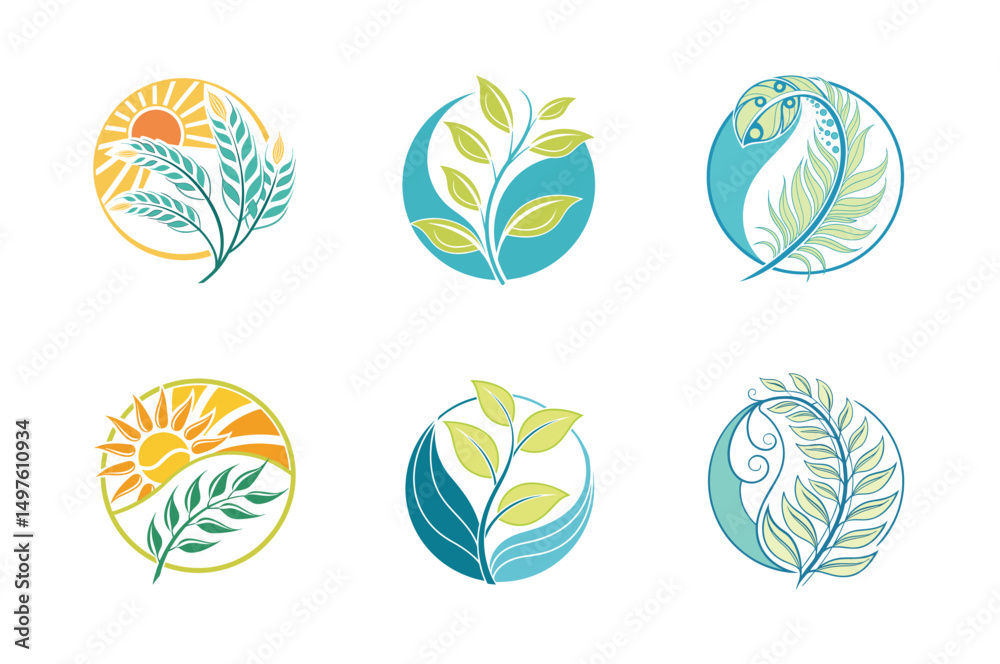 Set of Leaf Symbols for Eco-Friendly Branding Set of Leaf Symbols for Eco-Friendly Branding