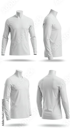White Athletic Shirt Mockup : A clean, uncluttered studio shot featuring a versatile white athletic shirt. Showcasing the garment from multiple angles. Ideal for presentations of apparel, fashion.