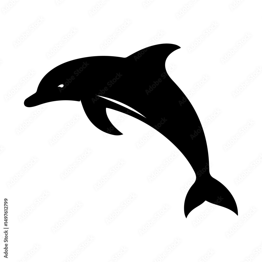 Fototapeta premium Dolphin silhouette, vector black color silhouette