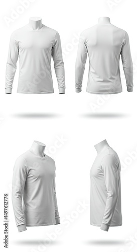 Minimalist apparel: A crisp, modern look at a long-sleeved top in a variety of angles. Perfectly illustrates design, fabric and shape of a garment.