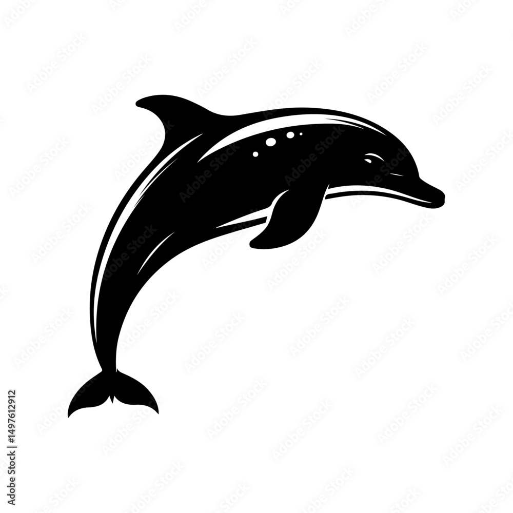 Fototapeta premium Dolphin silhouette, vector black color silhouette