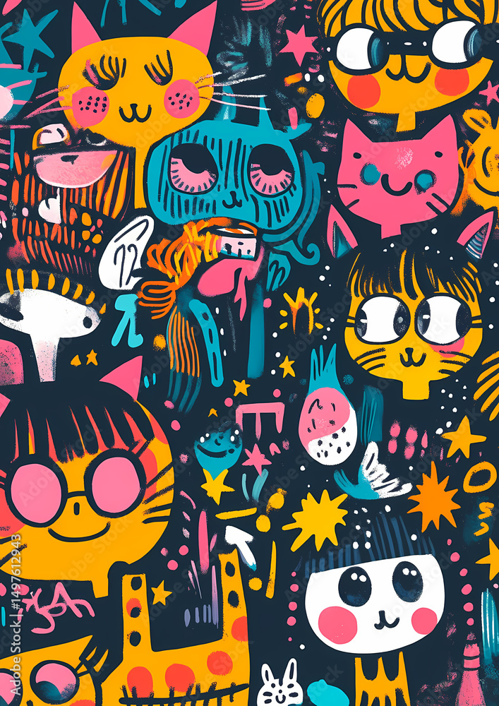 Fototapeta premium Colorful Cartoon Animal Illustrations