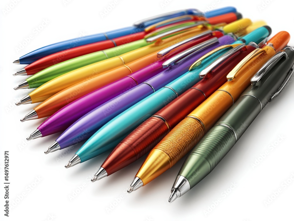 Fototapeta premium A vibrant collection of colorful pens arranged in a captivating arc.