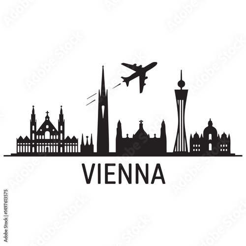 Vector Vienna skyline. Travel Wien famous landmarks. Business and tourism concept for presentation, banner, web site. Vector black silhouette. with white background