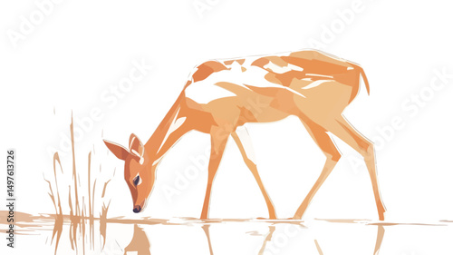 The image is a stylized illustration or digital painting of a young antelope, possibly a springbok or similar species, depicted in a minimalist style with warm orange and beige tones.