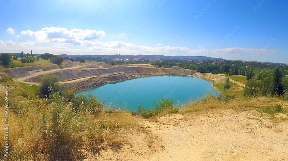 Obraz premium Picturesque Turquoise Lake in Quarry, Summer Landscape
