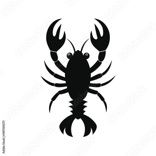 Black silhouette illustration of a crayfish isolated on a white background for design concepts