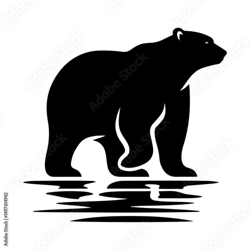 Polar bear silhouette, vector black color silhouette 