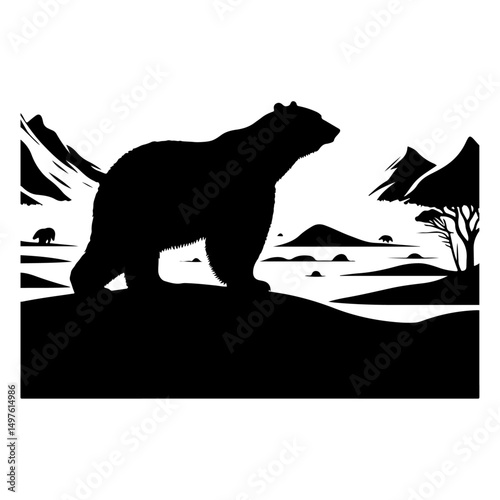 Polar bear silhouette, vector black color silhouette 