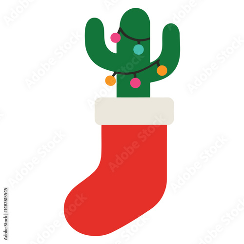 Christmas Cactus Stocking illustration, Merry Christmas clipart, Christmas Fiesta Digital Design sublimation
