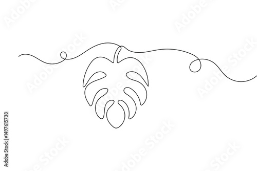 Monstera Leaf one line drawing  minimalist continuous line art isolated vector
