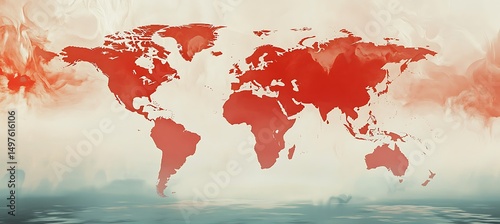 World Map Showing Global Regions Turning Red Due To Intensifying Heat Waves And Escalating Climate Change Impacts