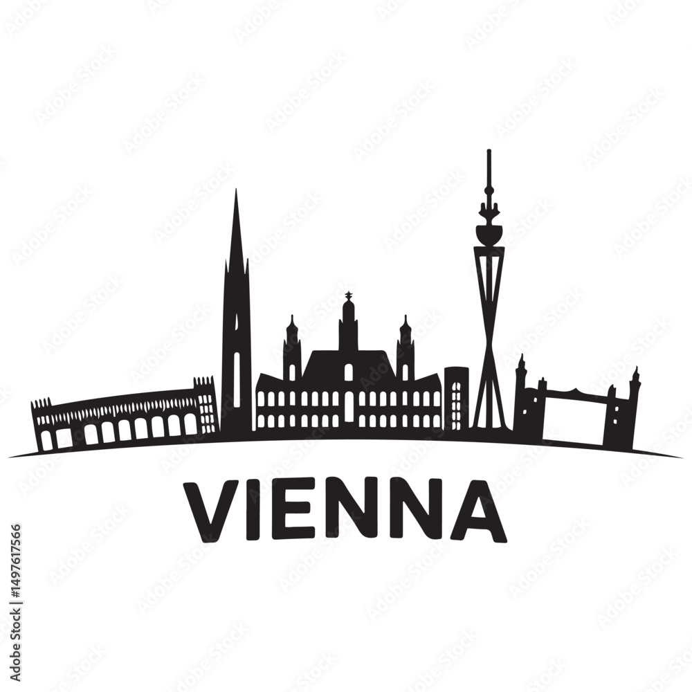 Fototapeta premium Vector Vienna skyline. Travel Wien famous landmarks. Business and tourism concept for presentation, banner, web site. Vector black silhouette. with white background