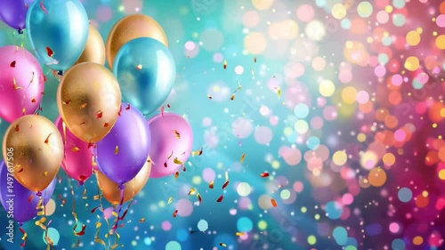 Festive happy birthday colorful balloons background animated AI generated	
