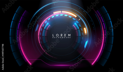 Circle neon light interface on black background