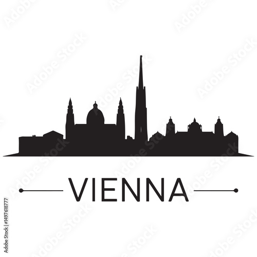 Vector Vienna skyline. Travel Wien famous landmarks. Business and tourism concept for presentation, banner, web site. Vector black silhouette. with white background