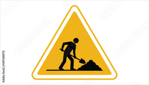Construction Warning Sign. Road Work Ahead Triangle Icon Vector.