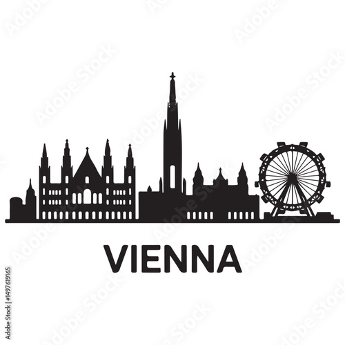 Vector Vienna skyline. Travel Wien famous landmarks. Business and tourism concept for presentation, banner, web site. Vector black silhouette. with white background