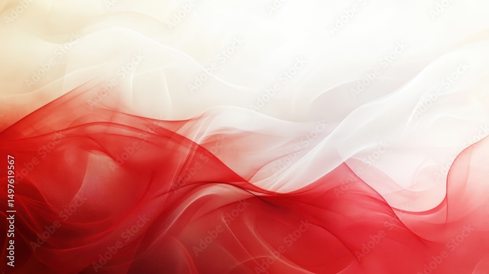 Obraz premium Swirling red and white fabric creates a soft, abstract wave pattern. Ideal for backgrounds and designs evoking luxury, romance, or elegance.