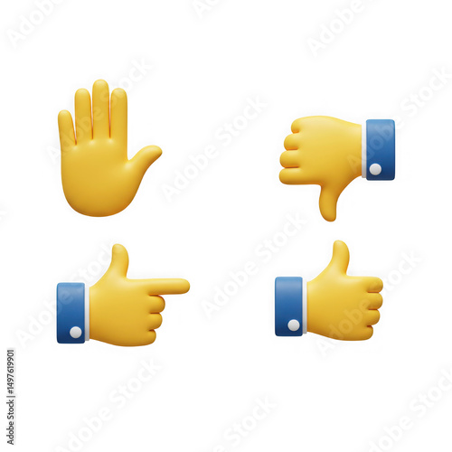 Cartoon hand gestures set isolated on transparent background
