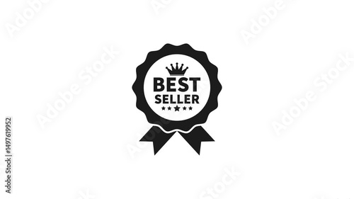 Best Seller Badge Animated Emblem with Crown & Ribbon for E-commerce Sales Promotion, Motion Graphics Loop