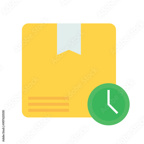 Delivery time concept: package box with clock icon. Fast shipping and punctuality.