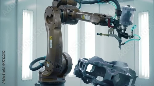 Industrial Robot Arm Assembling High-Tech Machinery