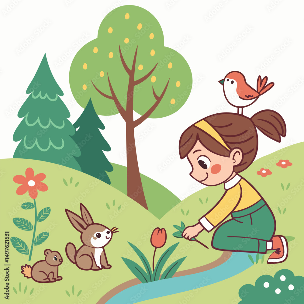 Naklejka premium Vector design explaining the importance of love of nature and animals in children 