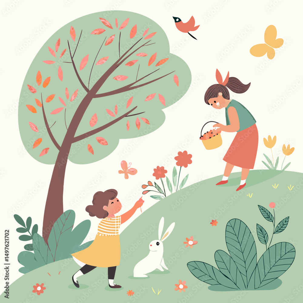 Naklejka premium Vector design explaining the importance of love of nature and animals in children 